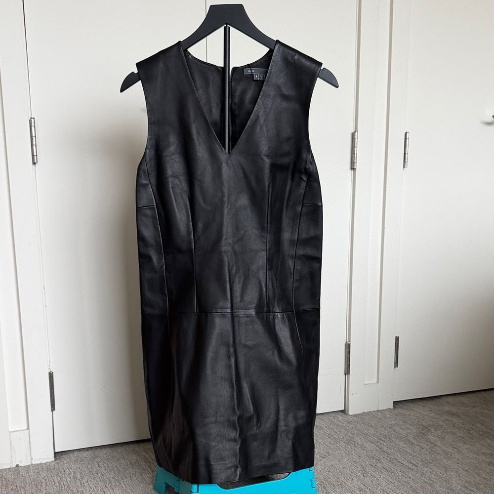 Vince Black Leather Sleeveless Dress